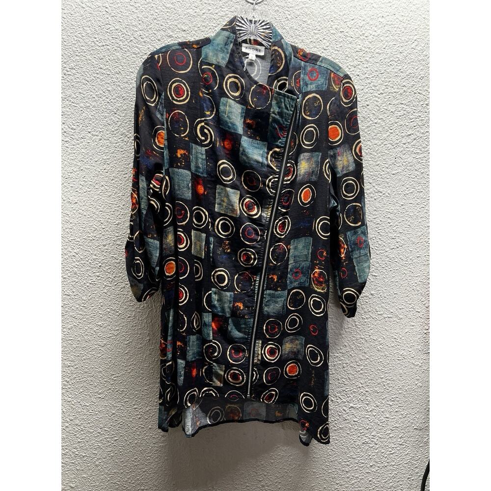 Adore Abstract Jacket M Asymmetrical Zip Artsy Circles Tunic Top - Picture 8 of 9